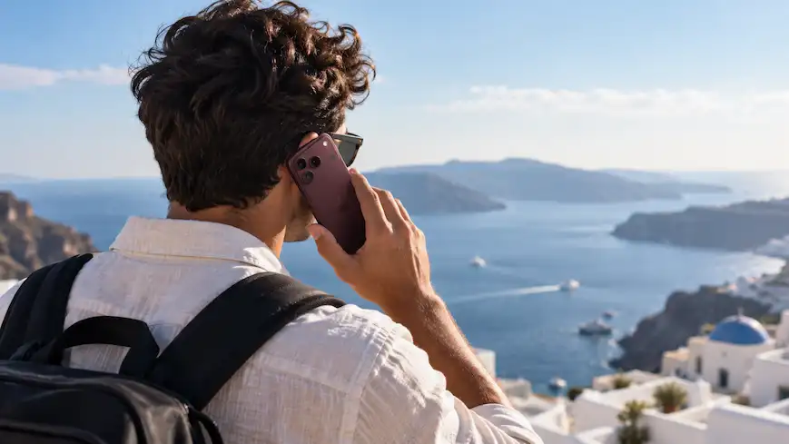 Santorini Call with a Modern iPhone