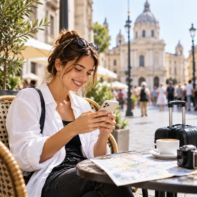 Sunlit Piazza Café Traveler